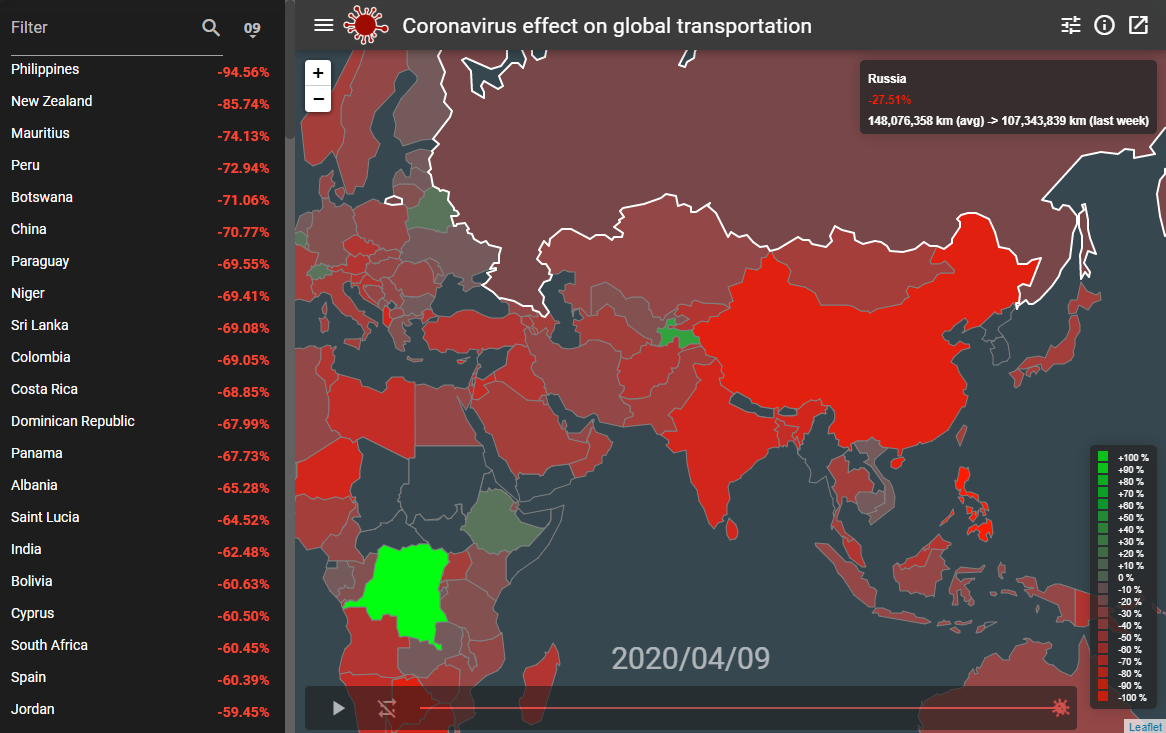 Интерактивная карта по отслеживанию влияния COVID-19 на мировую транспортную индустрию 
